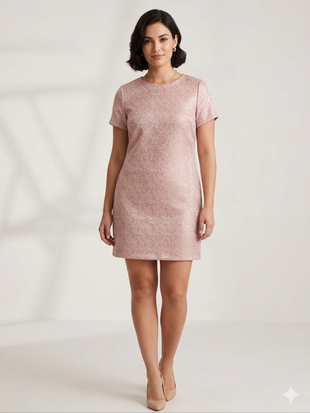 Metallic Pink Short Sleeve Mini Dress